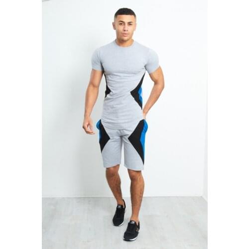 2021 New Mens Summer Sets Tracksuits Man Patchwork Casual Short Sleeve + Shorts Sports Set Male 2 Pieces Sweat Suits Clothing