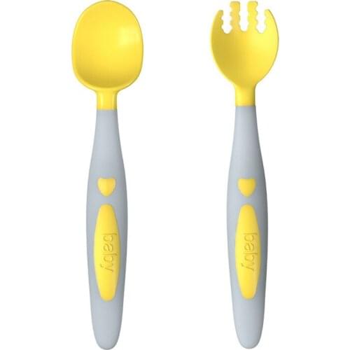 Baby Learn To Eat Training Spoon Children Tableware Baby Elbow Colorful Fork Spoon Curved Auxiliary Food Spoon Set Baby Gadgets