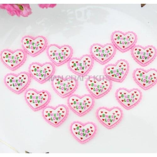 Set of 100pcs resin kawaii pink sweet love heart signature frilly resin Cabochons decoden Cell phone decor, jewelry DIY