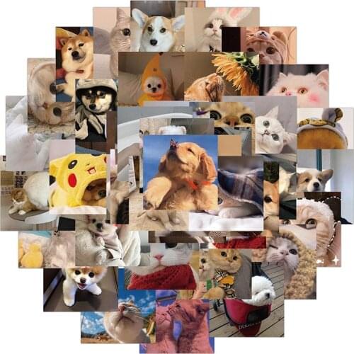 48Pcs/Pack Animals Dogs Cat Stickers Skateboard Luggage Guitar Girl Waterproof PVC Cute Laptop Notebook Graffiti Sticker