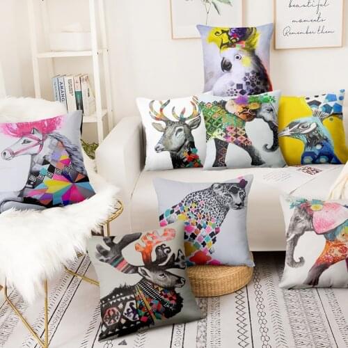 South American Style Abstract Animal Printed Pillowcase Elephant Cushion Decorative Pillow Almofadas Decorativas Para Sofa 45*45