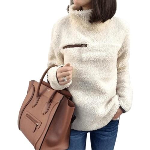 Autumn Winter Women Long Sleeve Turtle Neck Pocket Sweatshirt Plush Pullover hoodies women 2020