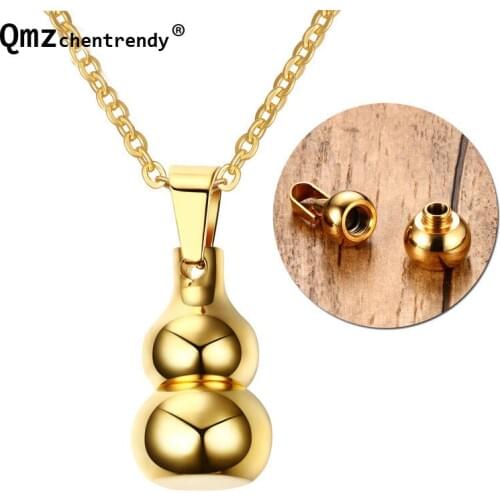 Stainless Steel Women Men Openable Gounrd Pendant Necklace Golden Calabash perfume Jewelry Memorial Cucurbit Ash Urn Necklace