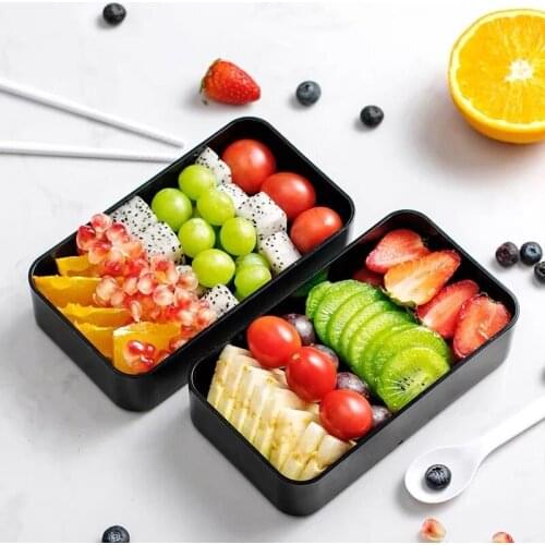 Portable Rectangular Lunch Box Double Plastic with Compartments Bento Box 1200ml Microwave Tableware Food Storage Container