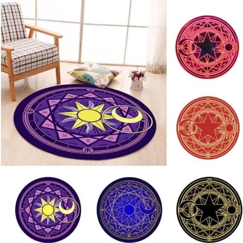 Diameter 60cm Cartoon Rug Round Tarot Tablecloth Pentagram Sun Moon Divination Party Board Game Table Pad