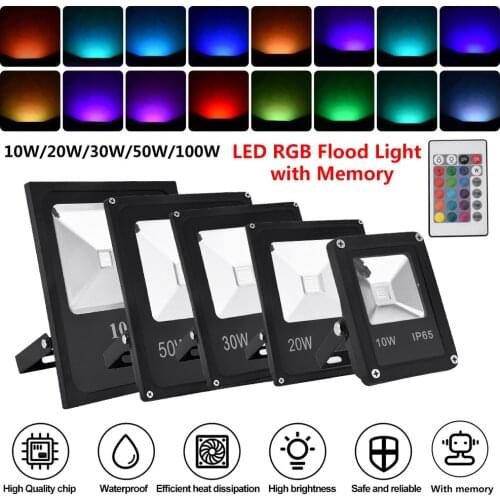 Floodlight Led RGB 10W 20W 30W 50W AC85-265V Waterproof Led Spotlight Outdoor Lighting Landscape Lighting With Memory Features