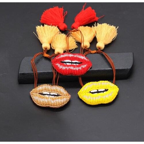 Rice beads multicolor lip leather bracelet New European Baroque Sponge Exaggerated Mizhu Hand Sewing Lips Bracelet 745