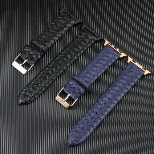 Universal Gennuine Leather 38mm 40mm Apple Watch Watch Band Braided Pattern Strap for iWatch Series 5 4 3 2 1 Blue