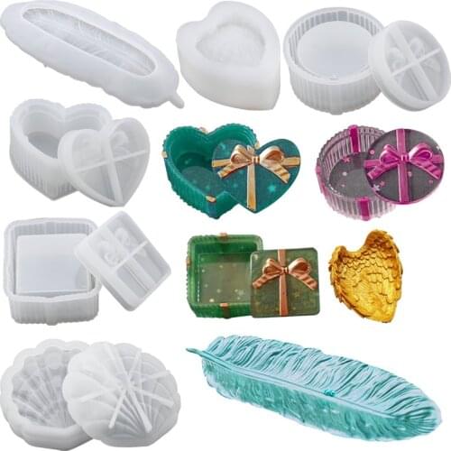 Resin Silicone Mold Heart Shape Storage Box Molds Feather Tray For Epoxy Resin Jewelry making DIY Resin Art Supplies DIY