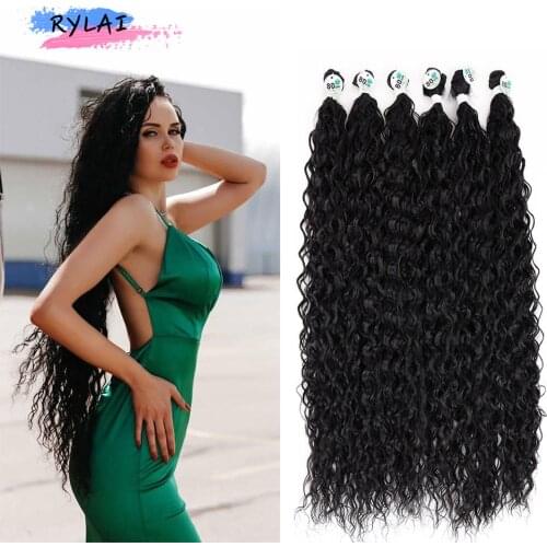 Synthetic Hair Bundles Afro Curls Curly Hair Extensions Weaving Natural Black Chocolate Brown 3Pics/100g/Pack 26" 28" 30" RYLAI