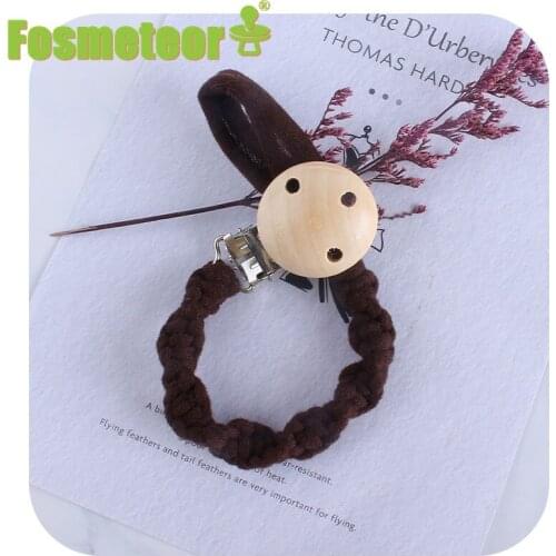 Fosmeteor Girl Boy Baby Soother Nipple Wooden Pacifier Clip Dummy Holder Simple Crochet Cotton Pacifier Chain Hand-Woven
