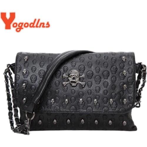 Yogodlns HOT!female summer wild Messenger small bag rivet skull shoulder bag Women Pu Leather Handbag Purse Designer Hand Bags