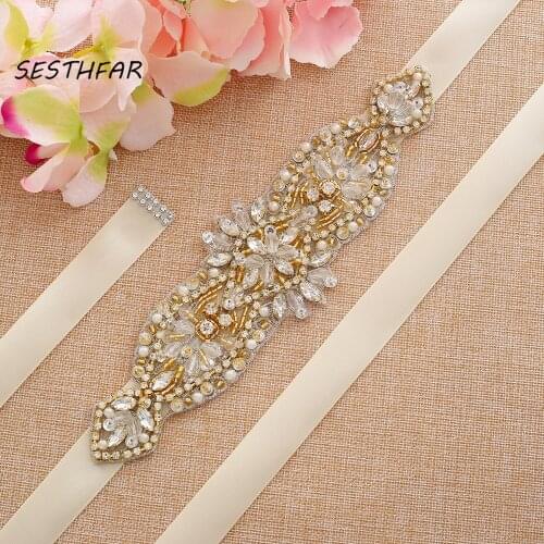 SESTHFAR Crystal Wedding Belt Flower Bridal Sash Daimond Rhinestones Wedding Sash For Bridal Bridesmaid Dresses