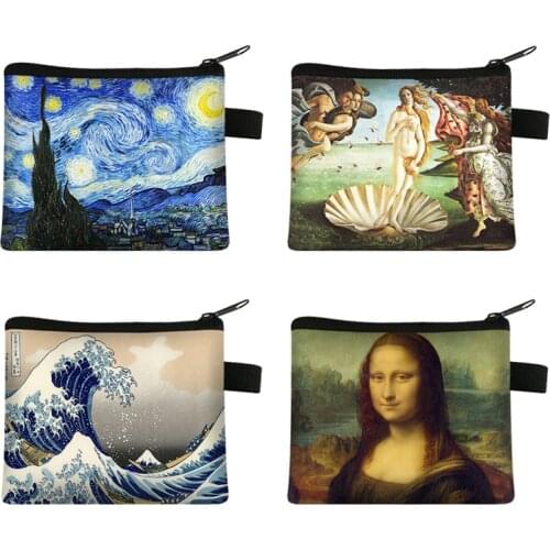 Van Gogh / Michelangelo / Da Vinci Art Coin Purses Women Vintage Lipstick Bag Starry Night / David / Mona Lisa Lady MIni Wallet