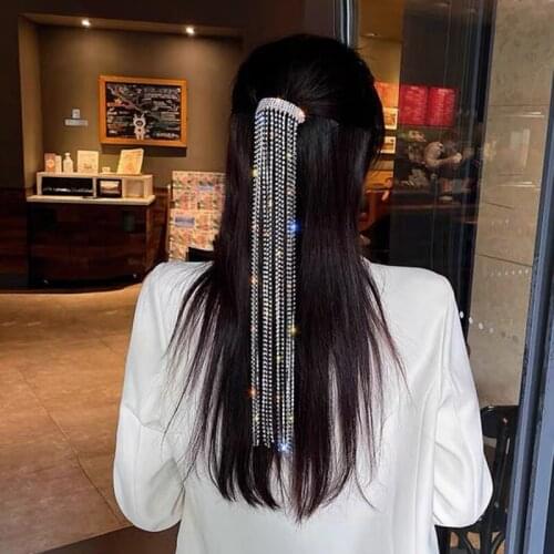 Shine Full Rhinestone Hairpins For Ladies Bijoux Long Tassel Crystal Wedding Banquet Jewelry Hair Accessories