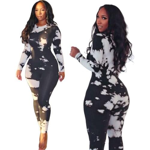 28NS390063New knitted rib Cow Print tights womens Jumpsuit zipper crew neck sexy Jumpsuit