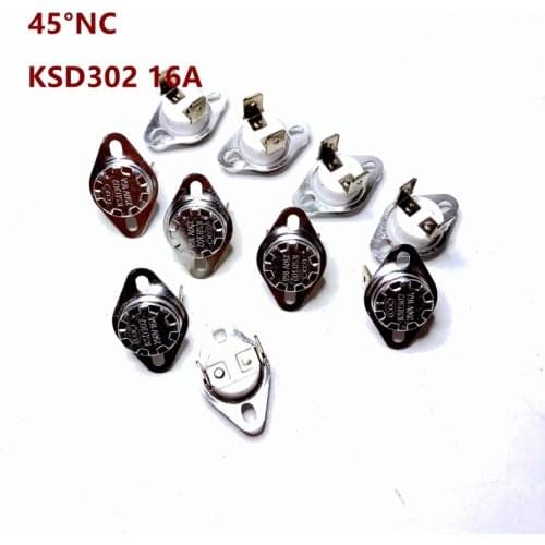 10PCS KSD301 45 Degree 16A 250V Normally Closed Ceramics Temperature Switch 45 (NC) Temperature Control Switch KSD302 16A