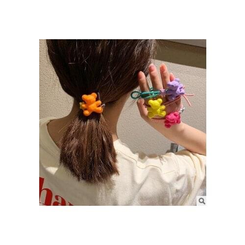 100pcs/lot DIY Simple Candy Colore Scrub Acrylic Hair Bands Cartoon Little Bears Hair Rings Styling Tools Accessories HA634