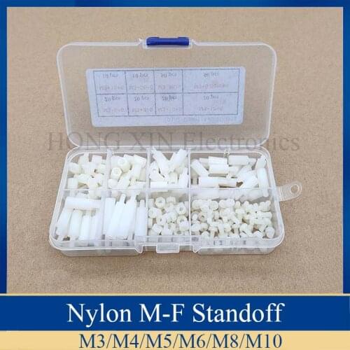 200Pcs/set M3 White Hex Nylon Standoff Spacer Column Nylon Plastic Spacing Screws Nuts
