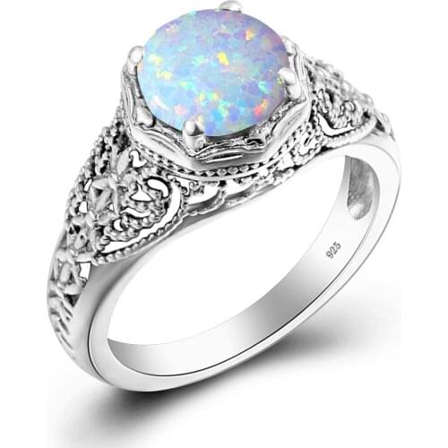 White Fire Opal Ring 925 Sterling Silver Cute Wedding Engagement Gemstone Fine Jewelry For Women Costume Accessories