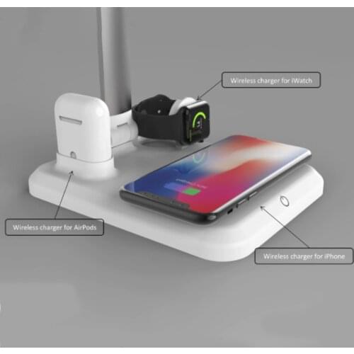Fast QI Wireless Charger 4 IN 1 USB Wireless Charging Station for Apple Watch Airpods iPhone With Table Desk Lamp LED Light