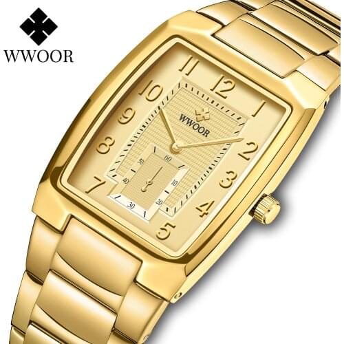 2021 WWOOR Top Brand New Fashion Mens Watches Waterproof Luxury Clock Gold Full Steel Quartz Wrist Watches Box Relogio Masculino