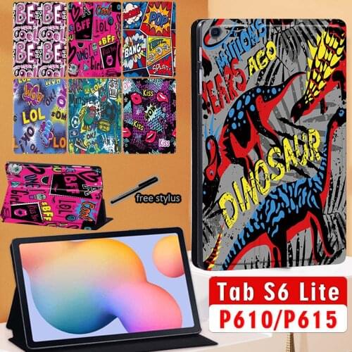 Tablet Case for Samsung Galaxy Tab S6 Lite 10.4 Inch 2020 SM-P610/P615 Creative Pattern PU Leather Tablet Stand Folding Cover