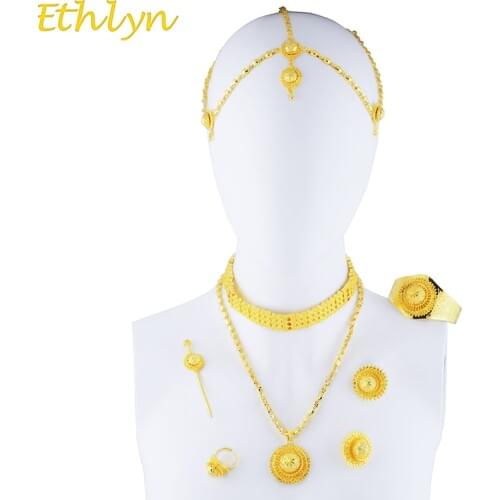 Ethlyn Ethiopian Jewelry Sets Gold Color Choker Necklace& Ethiopian Handmade Chains Luxury Sets Women Wedding Jewelry S142