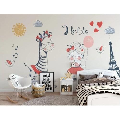 Custom mural 3d wall mural on a wall European hand drawn cartoon animal childrens room home decor photo wallpaper for walls 3 d