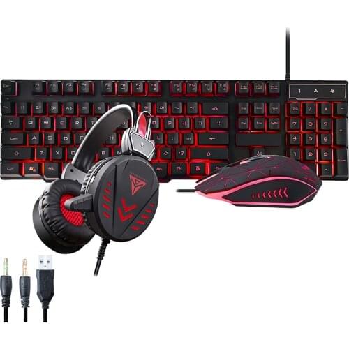 Gaming Keyboard Kit rgb Backlit Wired Mouse set Headphone With Mic Rgb Gaming Toetsenbord Muis Met Ergonomische Voor Pc Laptop