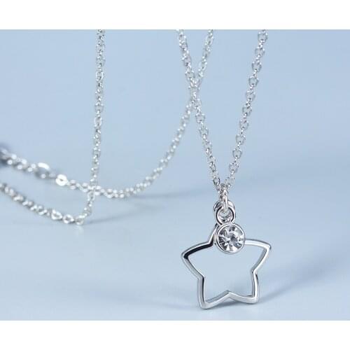 Exquisite Silver Color Hollow Star Zircon Necklace Shine White Crystal Stone Necklace Clavicle Chain Wedding Jewelry Party Gifts