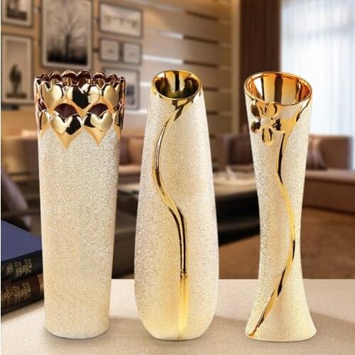 Jingdezhen ceramic decorative golden flower vase Home Furnishing European gold ornaments crafts frosted TV cabinet