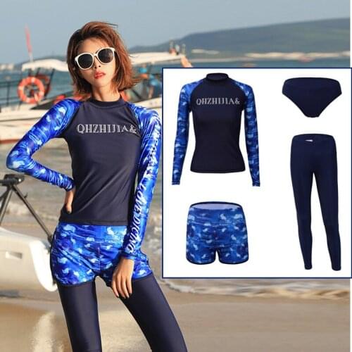 Womens 4pcs Long Sleeve Sun Protection Rash Guard Basic Skin Wetsuit Swimsuit Surf Dive Yoga Run Jogger Athletic Tracksuits
