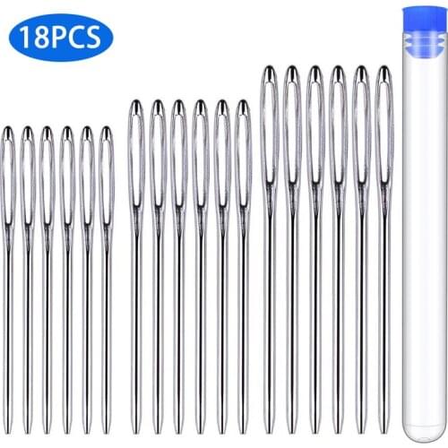 LMDZ 18 PCS Large Eye Blunt Sewing Stitch Needles Handmade Leather Embroidery Thread Stainless Steel Needles With Plastic Bottle