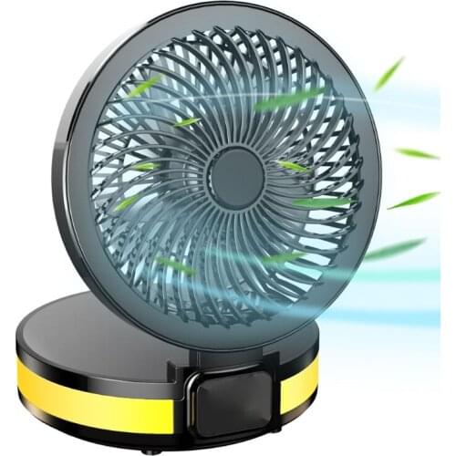 LX9B 1PC USB Charging Folding Desktop Fan with Temperature Display LED Light Indoor Air Circulation Black White
