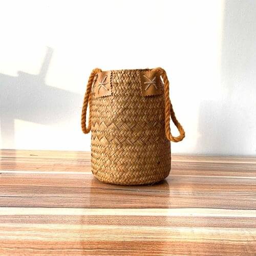 Sea Grass Weed Woven Storage Baskets Garden Flower Vase Hanging Basket Rattan Planter Potted Home Laundry Basket with Handle