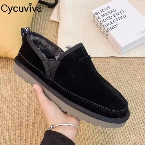 New Wool Men Winter Snow Boots KidSuede Casual Flat Platform Shoes Male Lofers Round Toe Warm Down Fur Flat Shoes Men
