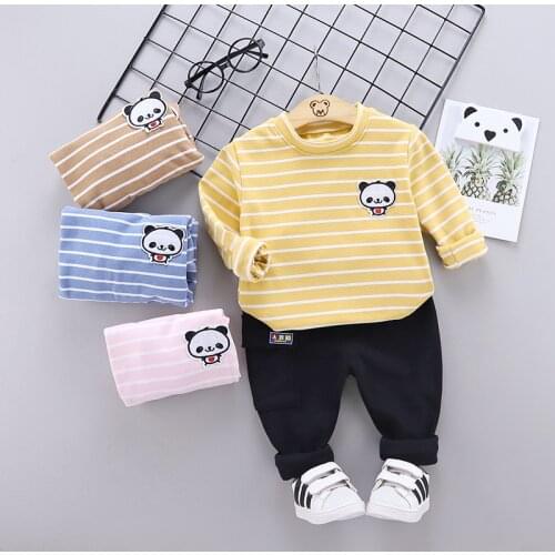 Baby clothes set spring autumn cute cartoon bear striped cotton T-shirt pants 2 pieces 0-4 years baby boy baby girl casual suit