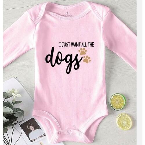 Newborn Baby Boy Girl Clothes Jumpsuit Kids Autumn Romper for Babies I Just Want All The Dogs Letter Printed Baby Shower Gifts
