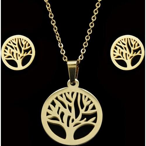 Legenstar Trendy Tree Of Life Necklace Earring Sets Jewelry for Women Stainless Steel Choker Necklace Christmas Gift