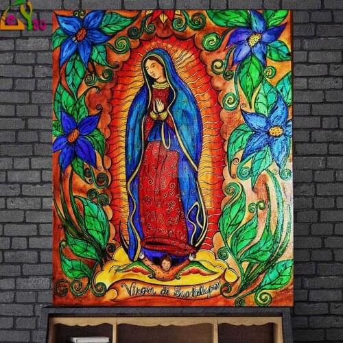 Full Square Round Mexico Guadalupe Virgin Mary Embroidery Green Light DIY Diamond Painting Cross Stitch Lady Religion decor
