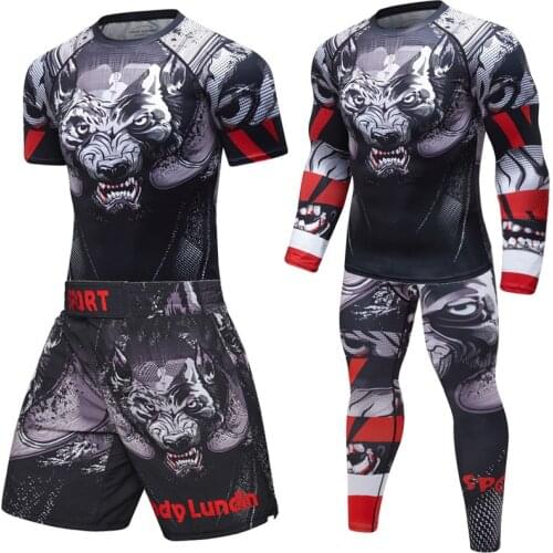 Superior Quality BJJ Boxing Set Men Sport kickboxing Jiu Jitsu Pants Fitness T shirt+Shorts Gym MMA Fightwear Sportsuit Boxeo