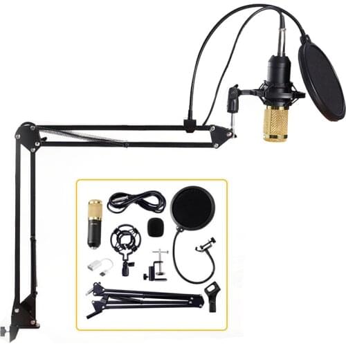 BM800 Microphone Professional Studio Wired Mic Desktop Condenser Audio with Holder Pop Filter for Recording Singing Boradcasting