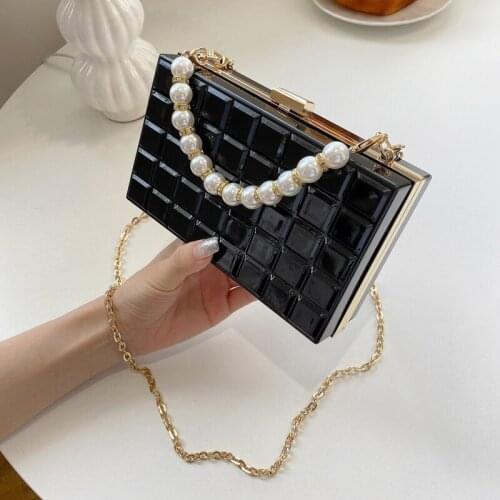 Transparent Mosaic Design Acrylic Box Ladies Party Clutch Fashion Women Purses and Handbags Pearl Handle Chain Shoulder Bag 2021