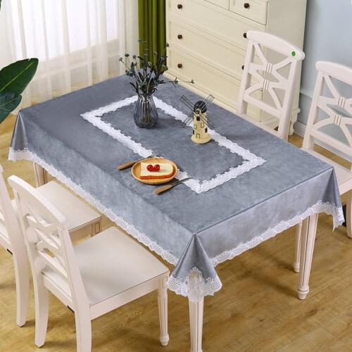 Luxury Gray Velvet Lace Embroidery Table Cloth Wedding Party Banquet Table-cloth Home Decorative Furniture Dust Cover Piano