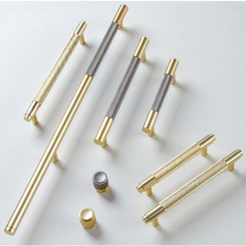 Gold Knurling cabinet handles Aluminum Kitchen Drawer Pulls Bedroom Knobs T Bar Cabinet Hardware Knurled Handle and Knob