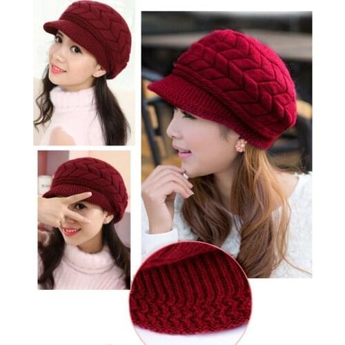 Fashion Lovely Cute Princess Casual Women Ladies Visors Caps Knit Solid With Fur Warm Hat 8 Colors Outfit Fall Winter