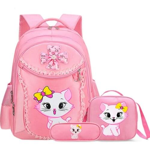 Girls school bags waterproof nylon pink backpack bag set schoolbag cat pringting princess rugzak kids backpack