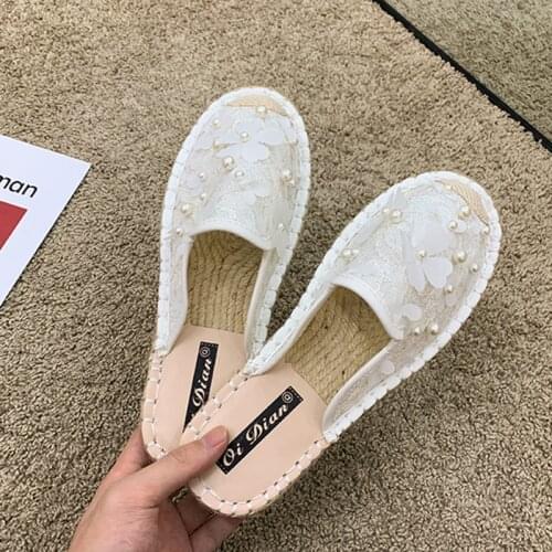 2021 Pearl Flower lace mules women elegant white cover toe slides flip flops shoes sandals floral fisherman mesh slippers mujer