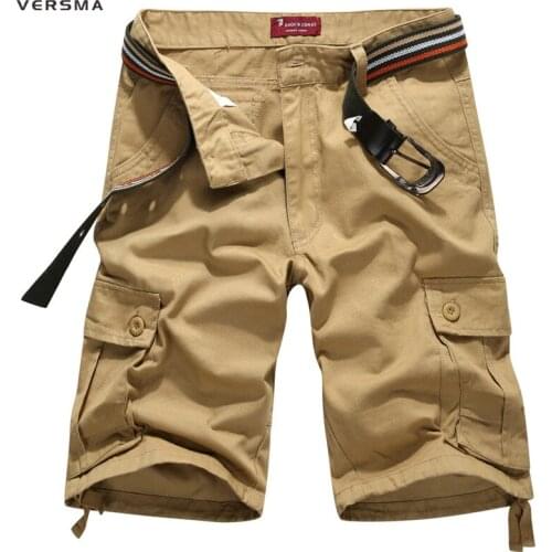 VERSMA Men Summer Fashion Casual Black Shorts High Quality Cotton Cargo Shorts Men Loose Bermuda Masculina Big Size Without Belt